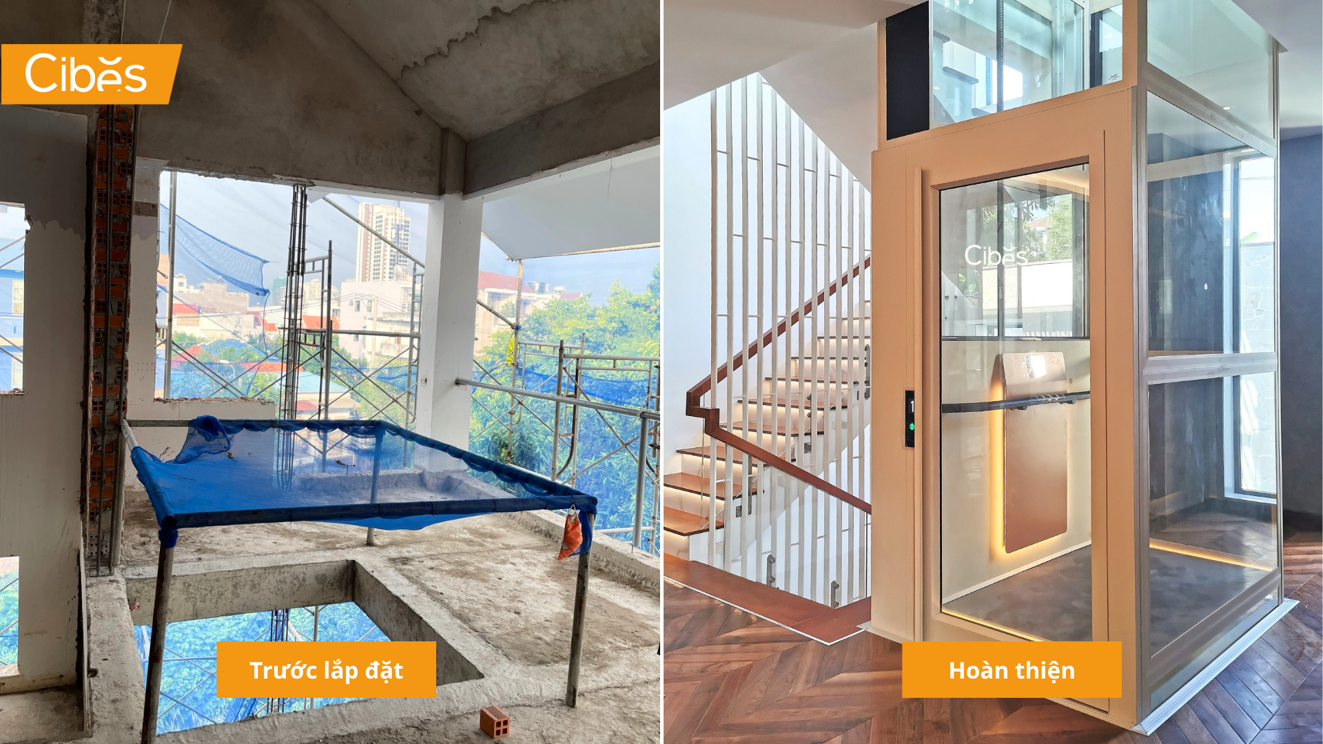 Lắp thang máy kính trong nhà Cibes Air Metal cho công trình tại Thảo Điề